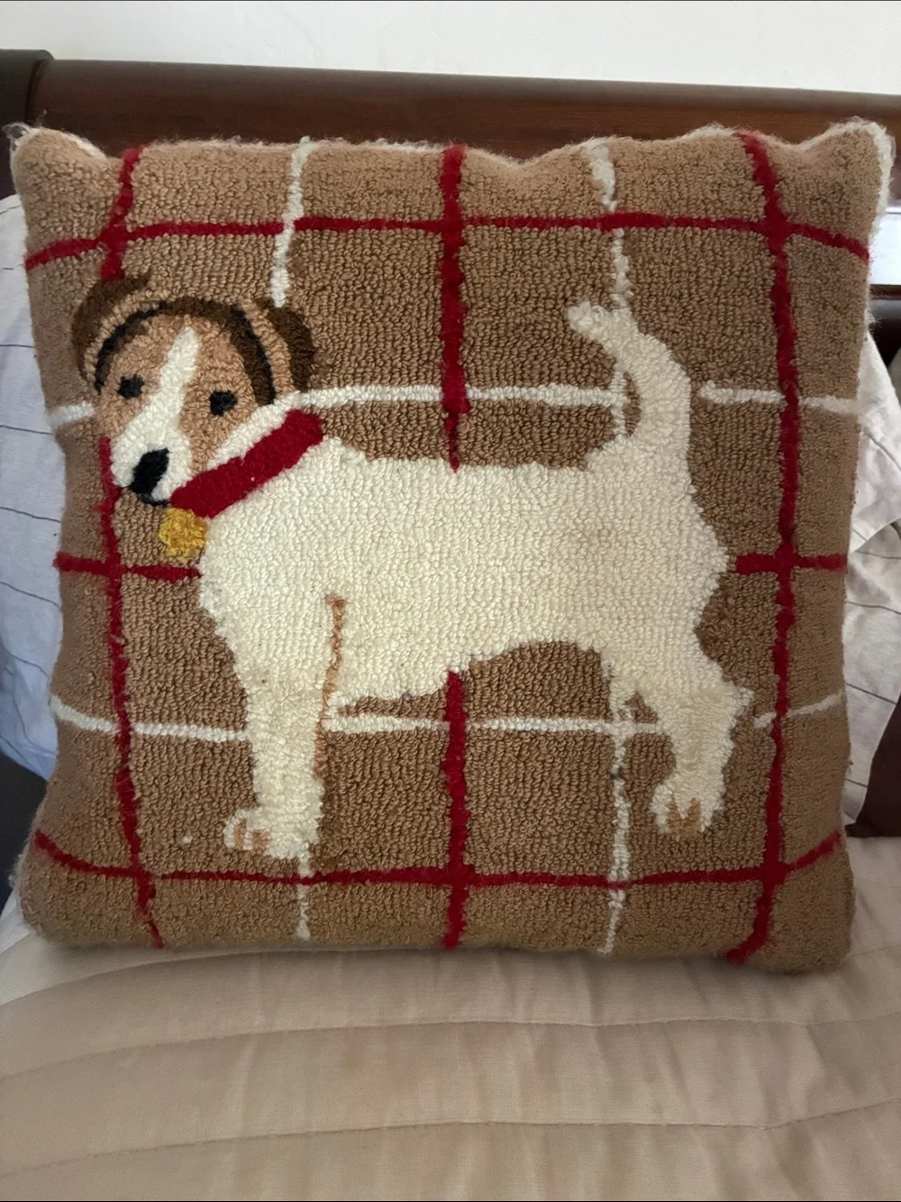 Pillow Jack Russel hooked wool 16inch square